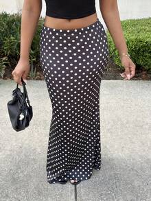 Alexandranx Chân váy nữ dệt kim họa tiết chấm bi dáng đuôi cá, thích hợp mặc hàng ngày. - màu đen - Xem 5