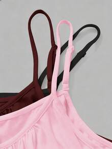 SHEIN EZwear 3件套加大码女式褶皱宽松吊带背心，可调节肩带，适合春夏穿着 - 彩色 - 查看 10