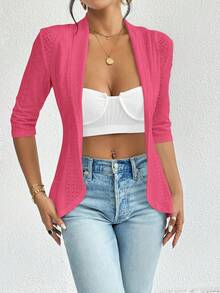 Firerie Women's Solid Color Embroidered 3/4 Sleeve Open Front Casual Lightweight Jacket In Fall/Winter - Hot Pink - View 4