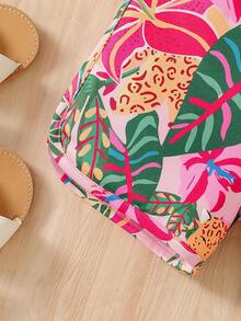 SHEIN Young Girl Tropical Plant Print Camisole Romper - Red - View 3