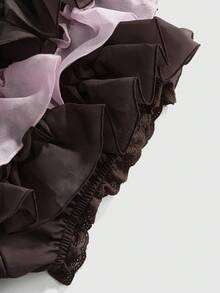 ROMWE Kawaii Women's Contrast Color Layered Ruffle Skorts - Brown - View 4