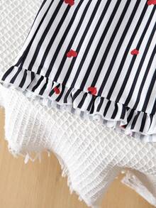 SHEIN Celana Anak Perempuan Kasual Lucu Gaya Pedesaan dengan Ruffle dan Saku Palsu Motif Ceri, Cocok untuk Sehari-hari, Aktivitas Luar Ruangan, dan Liburan - Hitam dan Putih - View 9