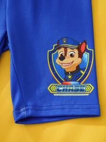 SHEIN | PAW Patrol Ensemble pyjama avec Top à manches courtes col rond et short, imprimé de dessins animés et colorblocking, pour jeune garçon - Bleu azur - Voir 7