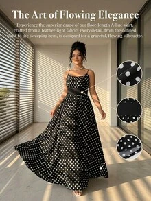 Elenzga Vestido largo de lunares de mujer de talla grande sin mangas, elegante estilo de fiesta, fondo negro - Blanco y Negro - Ver 8