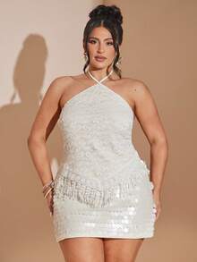 SHEIN BAE Große Größen Damen Weiße Fransen Trägertop, elegante sexy Bluse, Strandurlaub Top, Y2K, Musikfestival Top - Weiss - Übersicht 8