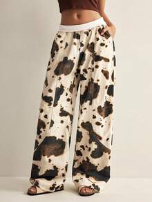 Easelle Women's Cow Print Pants, Milk Denim Wide Leg Loose Cotton Trousers, Autumn Oversized City Breaks, Casual Country Concert Summer Y2k Pants - Multicolor - View 4