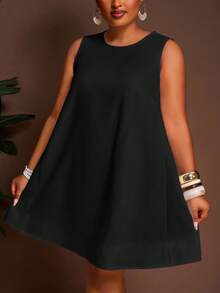 Veslaya Vestido mini blanco suelto sin mangas de línea A de talla grande, vestidos de verano, nueva llegada de primavera/verano para vacaciones y casual - Negro - Ver 1