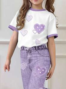 Tween Girls' Casual Minimalist Short Sleeve Top And Pants 2 Pieces Set, Suitable For Summer - White - View 3