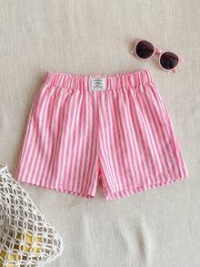 PrepCrw Quần short giải trí in chữ sọc dệt - Hồng - Xem 1