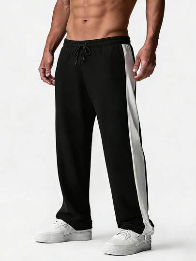 Sport MetroGents Quần thể thao nam thường ngày kẻ sọc dọc, phối nhiều mảnh, có dây rút ở eo.