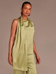 COSMINA Women's Elegant Sleeveless Tie Neck Loose 2 Pieces Set, Versatile For Commute, Vacation, Bohemian Style Dating, Spring/Summer - Multicolor - View 6