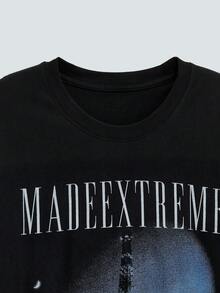 Modcrash Vintage Aesthetic Black Paris Eiffel Tower Graphic T-Shirt , Retro American, Unisex, Relaxed Fit Summer Outfits – Suitable For Everyday Wear And Summer Holiday Outfits. - Black - View 4