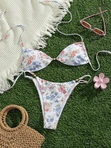 Swim Vcay 女士性感露背系带印花两件式泳衣，优雅沙滩度假泳装套装 - 彩色 - 查看 6