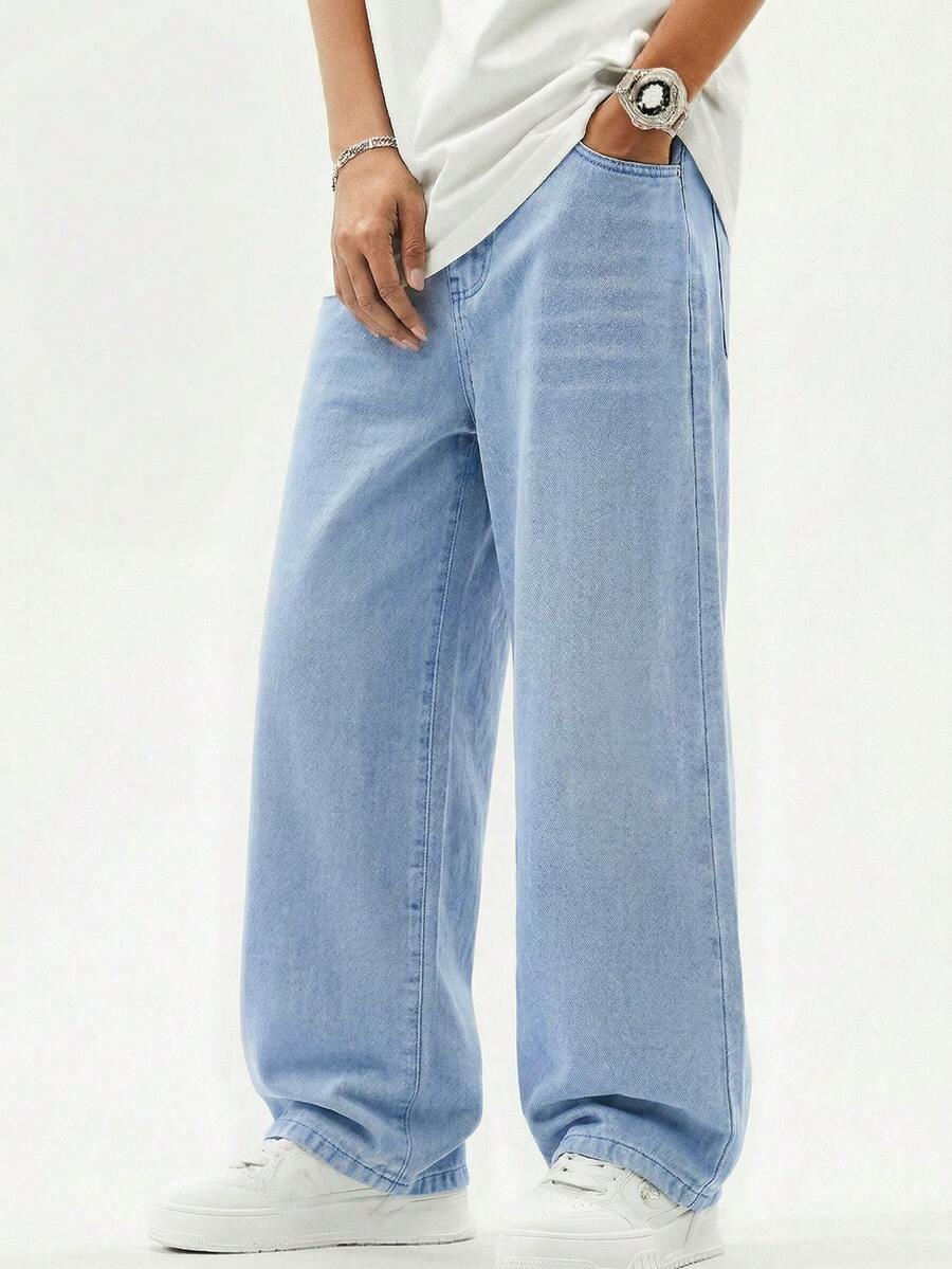 SHEIN Quần jeans nam tuổi teen, kiểu dáng ống đứng cổ điển, màu kaki bạc màu, chất liệu denim không co giãn, giặt mài tạo hiệu ứng bạc màu, phù hợp cho các hoạt động thường ngày, dạo phố, đi học, đi chơi cuối tuần, hoạt động ngoài trời, có thể phối cùng áo hoodie, áo khoác quân đội, giày thể thao.