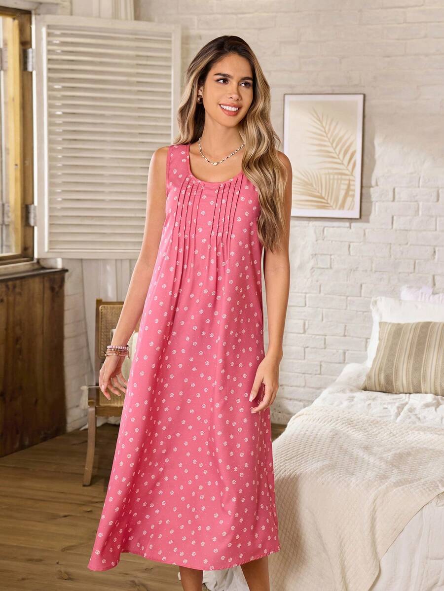 Serenescape Breathable Ditsy Floral Casual Vacation Nightgown - Multicolor - View 1