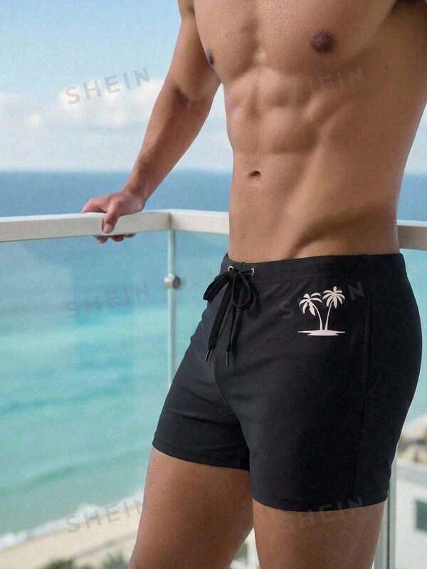 Manfinity Swimmode Bañador de hombre con estampado de palmeras, cintura elástica, para vacaciones y playa. Bañador con forro de compresión, secado rápido. Bañador de hombre estilo hawaiano con estampado de palmeras. Bañador de . Shorts de playa de hombre con estampado de palmeras. Bañador de . Shorts de baño de hombre con estampado de palmeras.