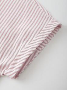 SHEIN Franclia Vintage Striped Short Sleeve Shirt, Fashionable For Commuting In Summer - Baby Pink - View 7