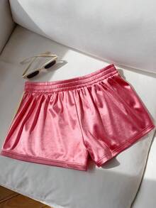 Comfortcana Women's Summer Casual Sports Striped Elastic Waist Shorts - Pink - View 2