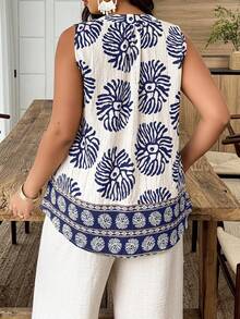 Weeklong Plus Size Women's Casual Round Neck Sleeveless Random Print Shirt, Suitable For Vacation And Daily Wear, Spring/Summer - Multicolor - View 2