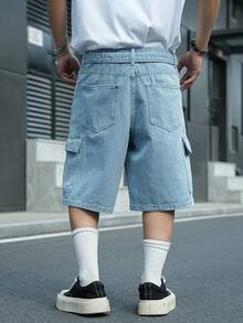 Manfinity EMRG Quần short denim nam màu xanh dương, kiểu dáng thường ngày, họa tiết dập nổi. - Rửa nhẹ - Xem 2