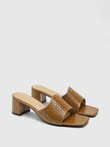 CUCCOO BIZCHIC Ladies Brown Hollow Upper High Heel Sandals, Square Toe Comfort High Heel Sandals Commuter Style Sandals Summer Shoes - Brown - View 9