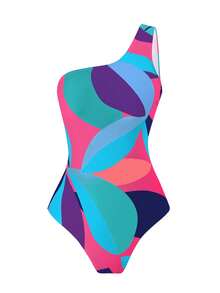 Swim Oasis 女士几何印花连体泳衣，配同款罩裙，度假必备 - 彩色 - 查看 3