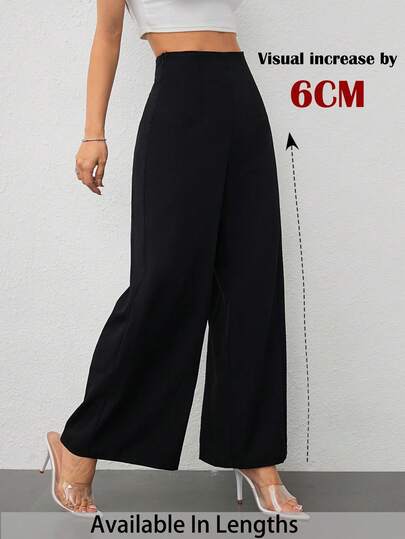 SHEIN PETITE CURVE Quần ống rộng cạp cao chất liệu họa tiết vintage dáng suông dành cho nữ cỡ lớn, phù hợp cho mùa tựu trường và đi làm.