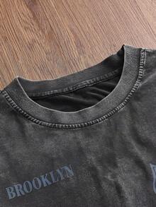 SWAVVY Men's Standard Size Spring/Autumn Casual Long Sleeve T-Shirt, Black Color Block & Print, Round Neck - Black - View 4