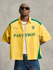 PAVTROS 男士休闲时尚街头运动字母印花撞色宽松短袖衬衫，夏季 - 彩色 - 查看 7