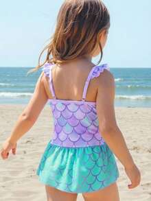 Emery Rose Kids Emery Rose Kids 女童条纹蝴蝶结花卉连体泳衣 - 綠色 - 查看 2