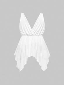 ROMWE Grunge Punk Y2K 风格复古自然植物藤蔓印花不对称下摆细肩带大码背心 - 白色 - 查看 2