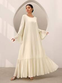 Graceveil Đầm dáng suông đuôi cá màu be, chất liệu có họa tiết, kiểu dáng thanh lịch, tôn dáng, thích hợp cho nữ. - Màu be - Xem 3