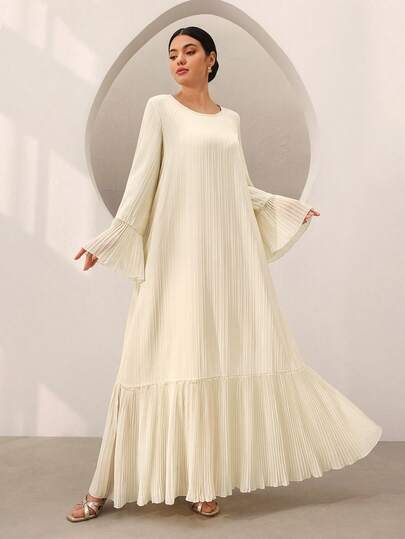 Graceveil Đầm dáng suông đuôi cá màu be, chất liệu có họa tiết, kiểu dáng thanh lịch, tôn dáng, thích hợp cho nữ.