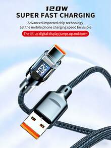 Teckwe 1PC 120W Super Fast Charging USB A To Type-C Cable With LED Digital Display, Dual Type-C Ports, Compatible With Phone 15/16, Hei,Honor Charging Cable - Multicolor - View 2