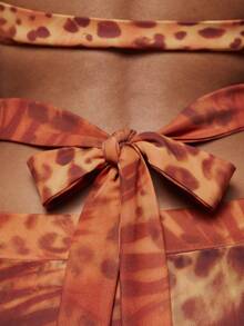 MUSERA Áo croptop chiffon họa tiết da báo cổ đổ khoét sâu, thích hợp cho mùa xuân hè, lễ hội Ibiza, kỳ nghỉ, dễ thương, gợi cảm, phong cách Y2K, đi chơi đêm, câu lạc bộ, nhiệt đới, quyến rũ. - Nhiều màu - Xem 6