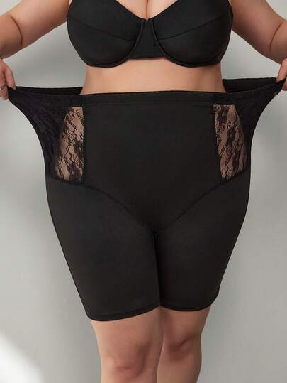 SHEIN CURVE+ 大码女式纯色紧身裤，黑色短裤，性感迷人