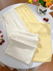 Sweetra Y2K休闲度假风百搭学院风纹理面料阔腿裤 - 彩色 - 查看 4