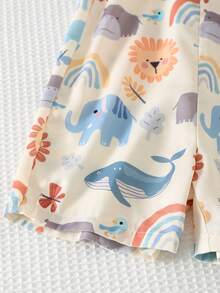Cozy Pixies Bộ 2 món cho bé trai: Áo thun cổ tròn tay ngắn màu trơn, thoải mái và quần yếm không tay in hình động vật hoạt hình. - Nhiều màu - Xem 6