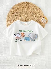 Cozy Pixies 男婴卡通动物图案针织柔软圆领短袖套头衫 - 白色 - 查看 6