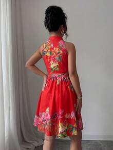 Women Short Dresses - Red - View 2