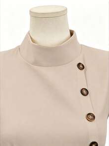 EMERY ROSE Women's Elegant Solid Color Stand Collar Sleeveless Jumpsuit - Khaki - View 6