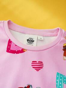 SHEIN | PAW Patrol 女童可爱狗狗印花圆领短袖T恤和裤子睡衣套装，夏季 - 淺粉色 - 查看 5