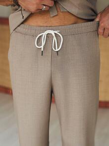 Manfinity RSRT 男士成熟休闲西装领口设计上衣和长裤衬衫套装 - 藕粉色 - 查看 7