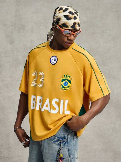 PAVTROS Erkekler için Vintage Futbol Tarzı Yuvarlak Yaka Kısa Kollu Tişört, 90'lar Forma Havası, Bol Kesim Tişört, Kontrast Renk Tişört, Sokak Modası, Retro Spor, Kişiselleştirilmiş, Toplantı, Hafif Egzersiz, Müzik Festivali, Günlük Giyim, Tatil Hediyesi