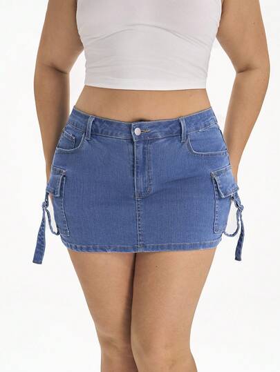 Flexra 大码女式夏季休闲弹力牛仔短裙