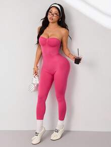 Dewbera Women's Seamless Backless Jumpsuit, Pink - Pink - View 3