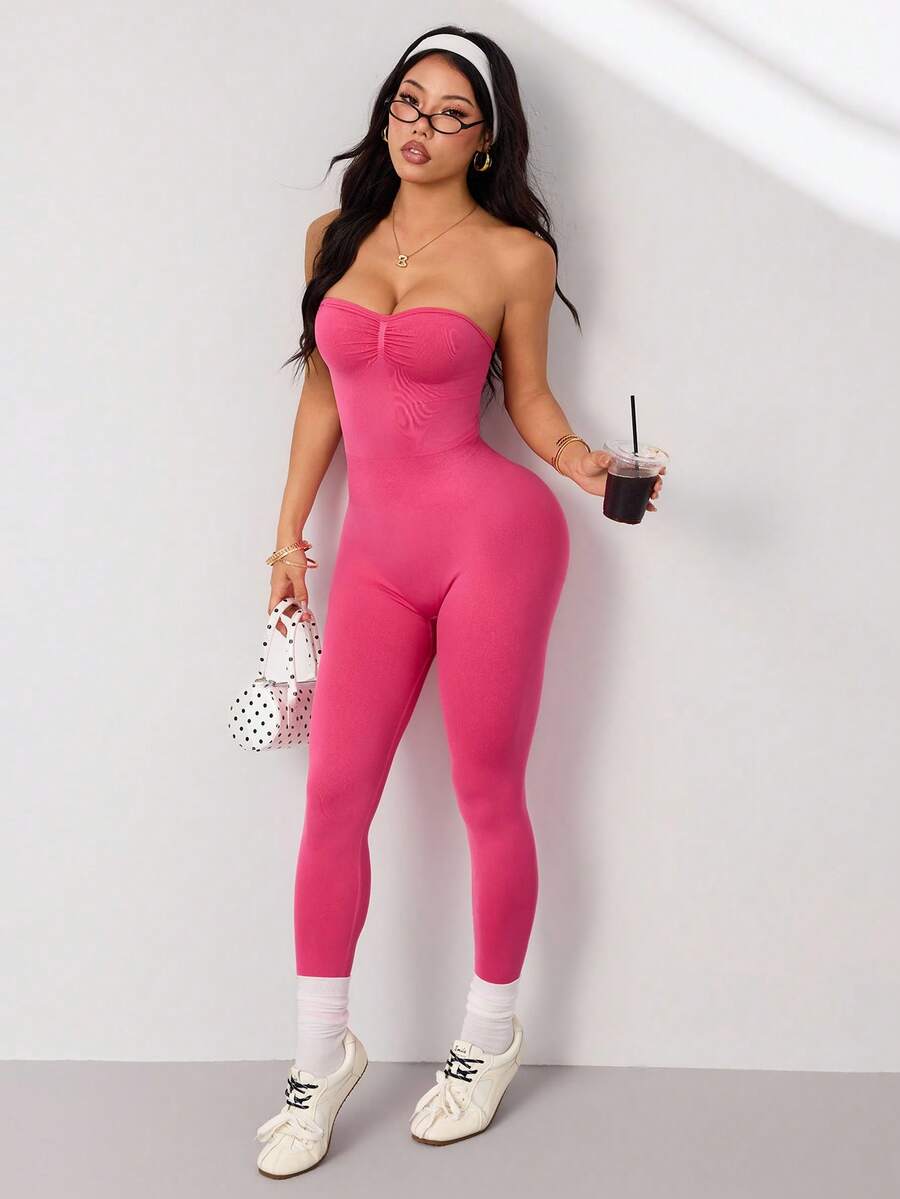 Dewbera Bộ áo liền quần không đường may, hở lưng dành cho nữ, màu hồng. - Hồng - Xem 1