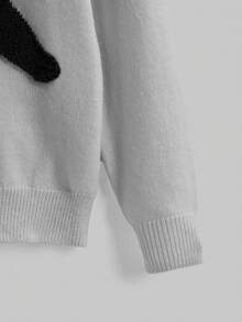 ROMWE Kawaii Suéter asimétrico de talla grande para mujer con bordado de gato lindo, estilo casual, para otoño/invierno - Gris Claro - Ver 4