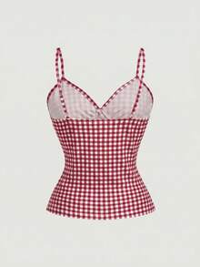 MOD Camiseta ajustada de mujer con estampado floral, encaje de contraste y lazo decorativo, estilo casual de campo y vacaciones de verano - Verde - Ver 7