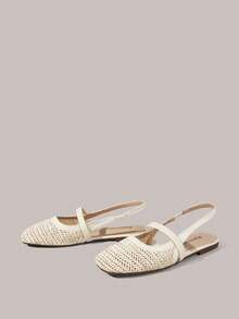 Styleloop Giày nữ kiểu dáng nghỉ lễ, chất liệu vải lưới, quai chéo, đế bằng, kiểu dáng đơn giản, phù hợp với phong cách nghỉ lễ, phong cách BOHO, phong cách retro Mỹ, phong cách Bohemian, phong cách miền Tây, phù hợp với lễ hội âm nhạc, dự tiệc. - Màu trắng - Xem 2